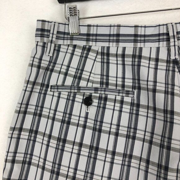 Adidas Men's Size 34 Grey Black Plaid Print Zip Fly Golf Shorts Stretch - Picture 4 of 11